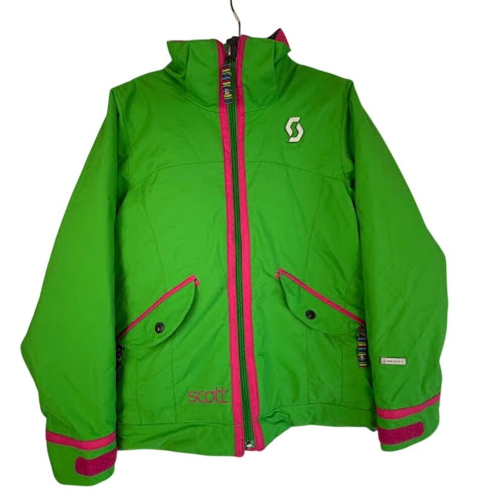 Girls Scott Winter Ski Jacket Green Pink Size M Hooded Outerwear Snowboard